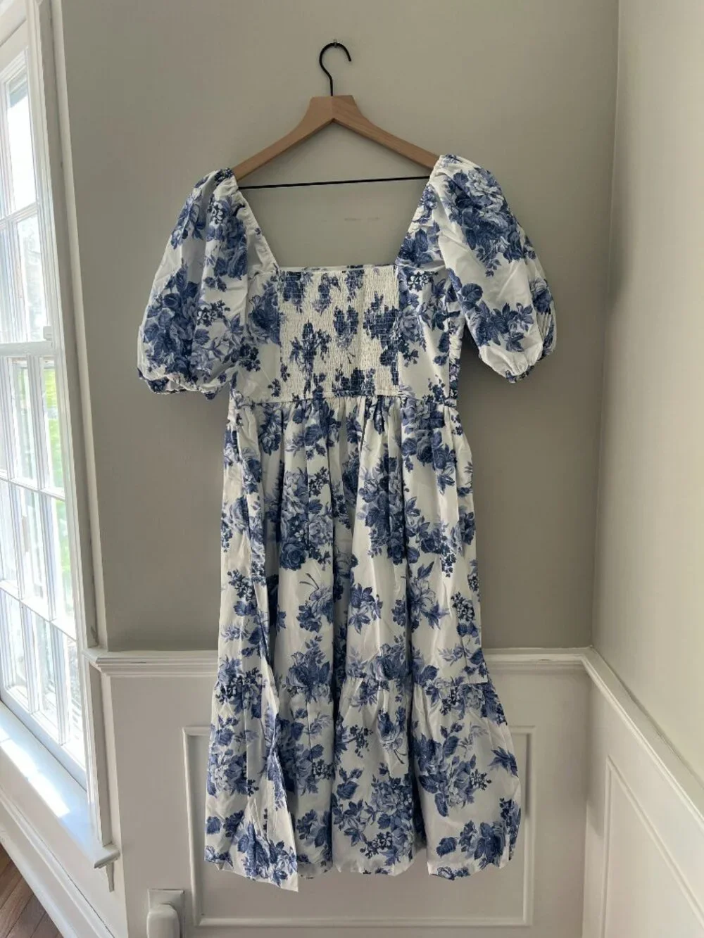 NWT Abercrombie & Fitch Emerson Poplin Puff-Sleeve Midi Dress - Large Tall - Picture 8 of 9